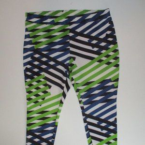 Striped High Waist Leggings Blue Black Green Stretch Pants 2X Modamix